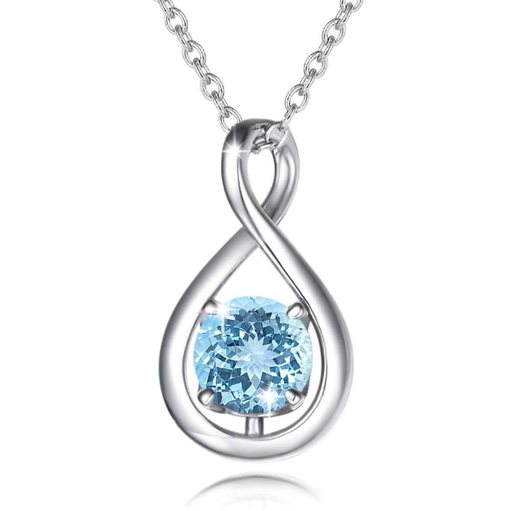 FANCIME Aquamarine Necklace March Birthstone for Women Sterling Silver Infinity Pendant Blue Gemstone Fine Jewelry Birthday Anniversary Mothers Day Gifts for Daughter Wife Her, Chain 16+2"