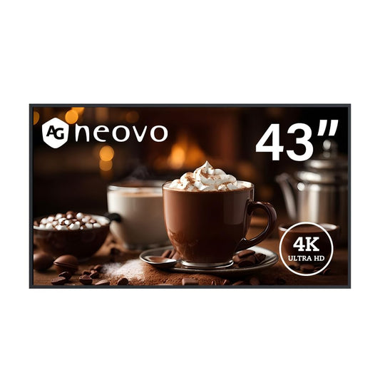 AG Neovo DS4351U 43'' Commercial Digital Signage Display for Business, All-in-one, 4K UHD, 500 nits, HDMI, USB, LAN, WiFi, 3-Year Waranty, 24/7 Operation, Portrait and Landscape