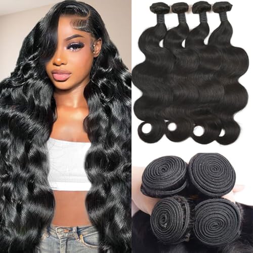 12A Human Hair Bundles 16 18 20 22 Inch Body Wave Bundles Human Hair Unprocessed Brazilian Quick Weave Hair 4 Bundles for Women Natural Color