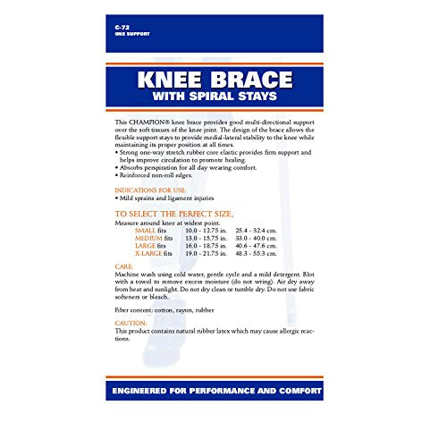 Champion Knee Brace Flexible Stays Knit Elastic, White, Small