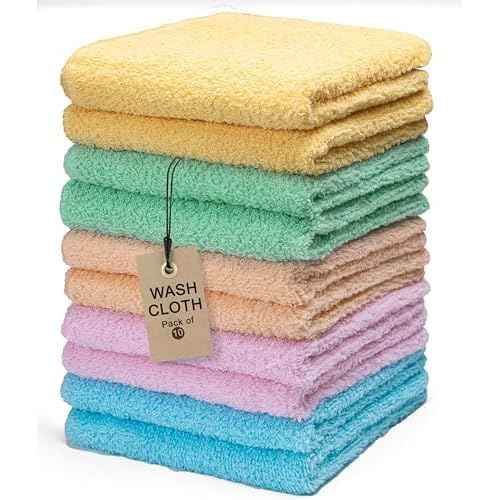 Terry Washcloths ? 12x12 Inches ? Pack of 10 ? Multicolor ? Highly Absorbent, Soft Feel and Multipurpose Cotton Wash Cloths for Everyday Use