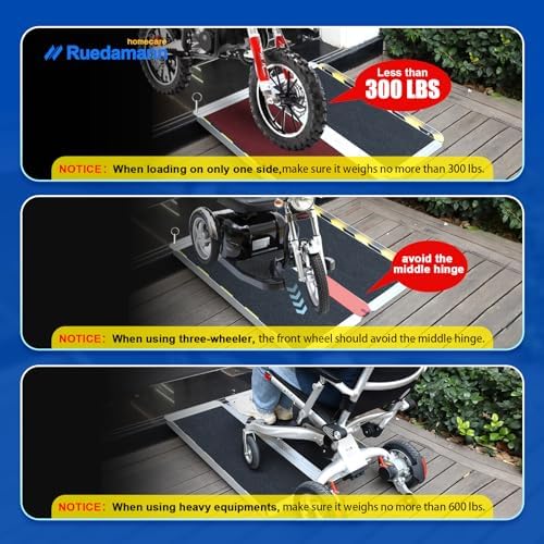 Ruedamann Wheelchair Ramp, Wider Design Threshold Ramp, Portable and Foldable Design, 600 Pound Capacity, Non-Skid Surface, for Home, Steps, Stairs, Doorways (5FT, Pack of 1)