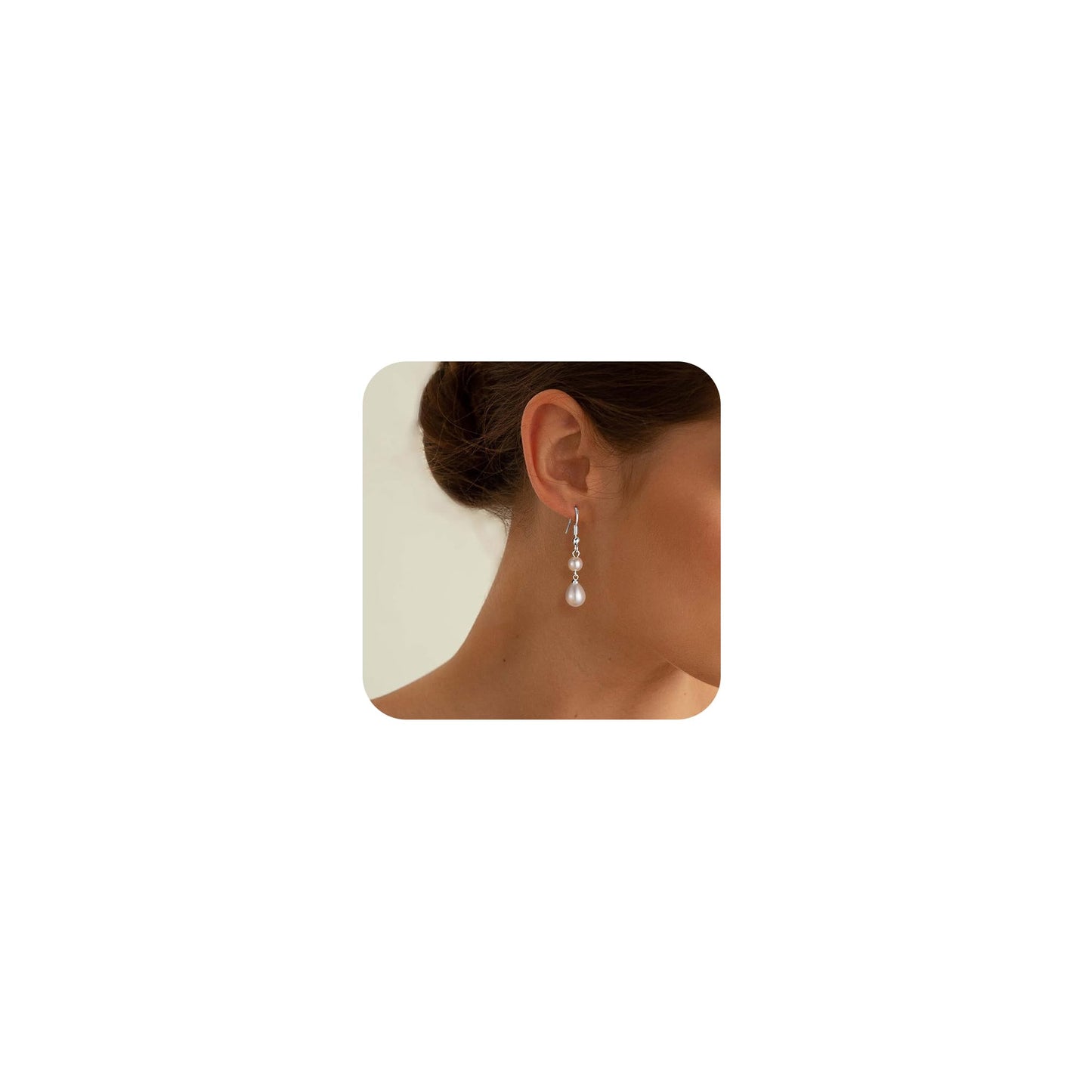 Freekiss Silver Pearl Earrings for Women: Trendy Silver Earrings 925 Sterling Silver Dangle Double Pearl Drop Earrings Simple Wedding Earrings Non Tarnish Jewelry for Women