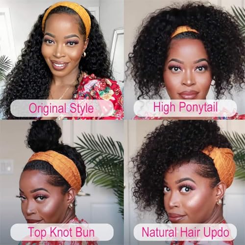 Headband Wig Human Hair Deep Wave 24 Inch Headband Wigs for Black Women Glueless Wear and Go Machine Made Curly Human Hair Headband Wigs
