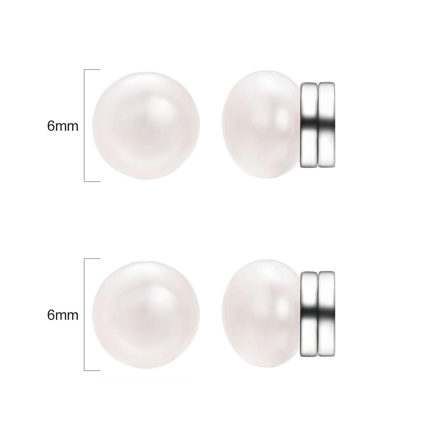Airokiy Magnetic Pearl Earrings for Women Two Pairs 6mm White Clip On Earrings for Women Non Pierced Ears Hypoallergenic Jewelry