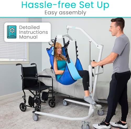 Vive Lightweight Hydraulic Patient Lift for Home Use with Sling - Portable Lift Assist System for Elderly & Disabled - Medical Transfer Aid for Floor, Falls, Car, Wheelchair & Bed - Sit to Stand Lift