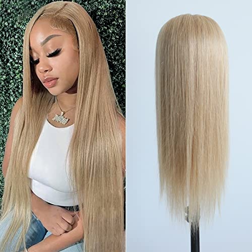 Pre-plucked #27 Honey Blonde 13X4 Lace Front Wigs Straight Glueless 150% Density Brazilian Virgin Human Hair (27 Frontal Wig, 14 INCH)