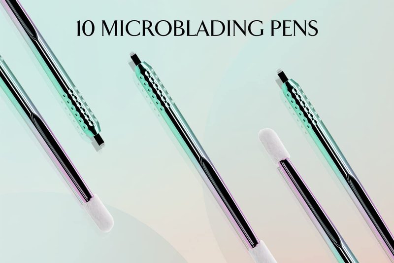 PACK OF 10 - Mellie Microblading Disposable Microblading Pen with Pigment Sponge Disposable Tool For Creating Eyebrows Microblading Supplies (U18 .18mm, Pink)