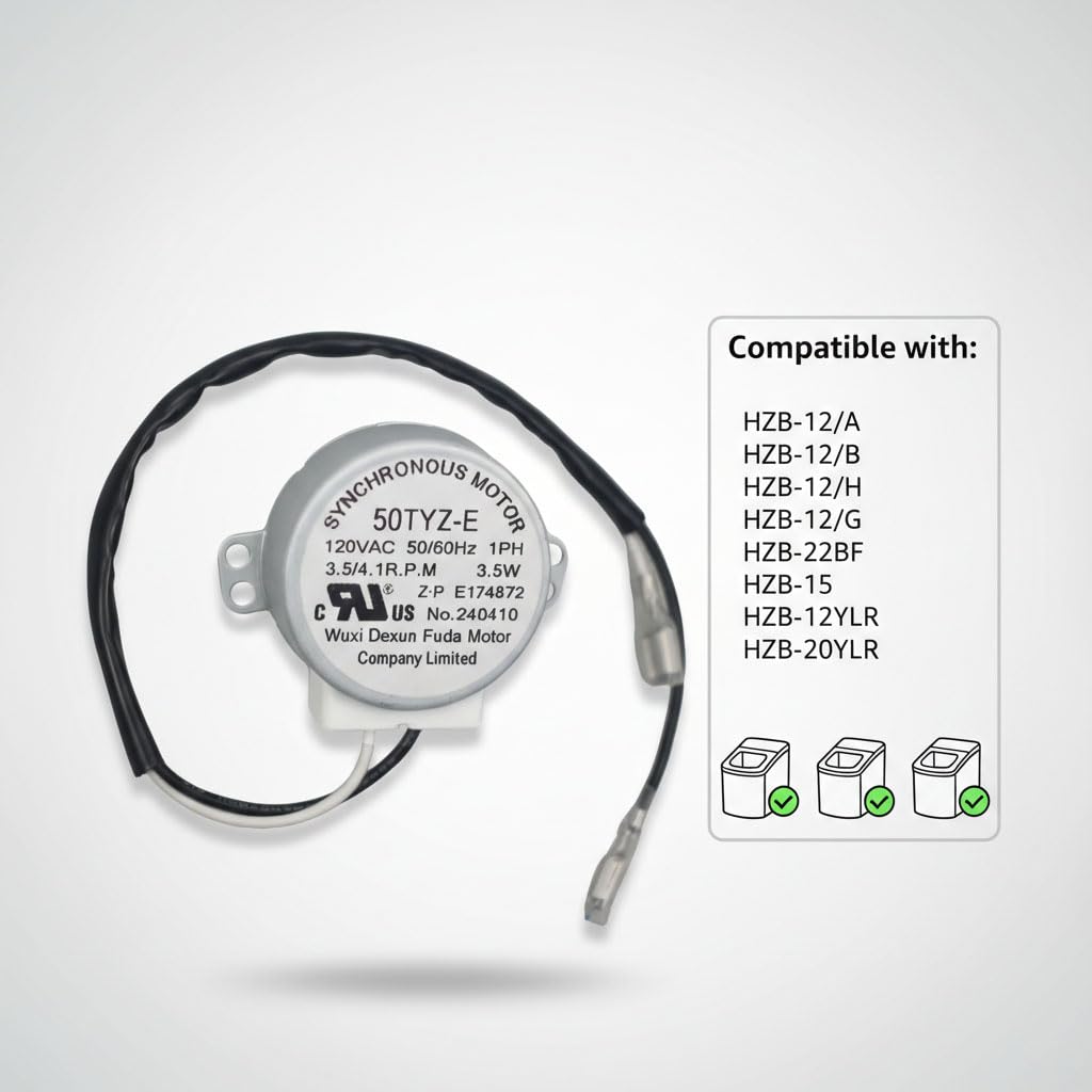 Ice Maker Synchronous Motor 120v 60HZ 50TYZ-E Replacement Compatible with Commercial Household Ice Maker HZB-12/A HZB-12/B HZB-12/H HZB-12/G HZB-22BF HZB-15 HZB-12YLR HZB-20YLR, 3.5/4.1 R.P.M. 50/60HZ