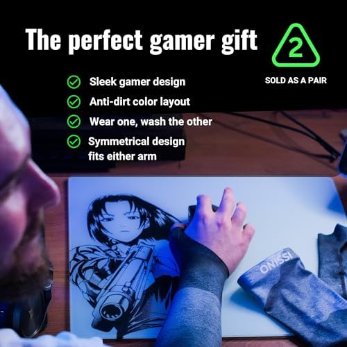 ONISSI Gaming Arm Sleeve for PC │Anti-Friction,Precision, Compression Gamer Sleeves for Mouse pad │Men or Women E-Sports Gift