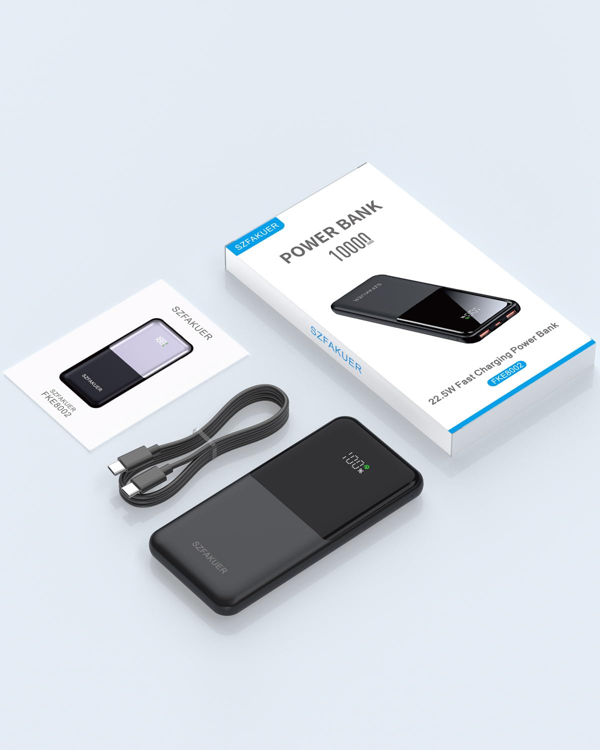 Szfakuer Portable Charger,Slim 10000mAh Power Bank,22.5W USB-C Fast Charging Battery Pack Compatible with iPhone 17/16/15/14/13/12 Pro Samsung Galaxy, iPad, AirPods, Android Tablets (Black)