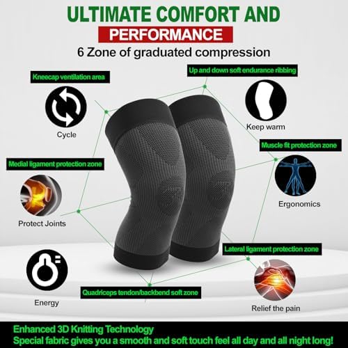 KEKING Orthopedic Brace for Tendinitis, Arthritis, ACL, MCL, Injury Recovery, Meniscus Tear, Knee Pain, Aching Knees, Patellar Tendonitis and Arthritis, Knee Compression Sleeves 2 Pack, Black L