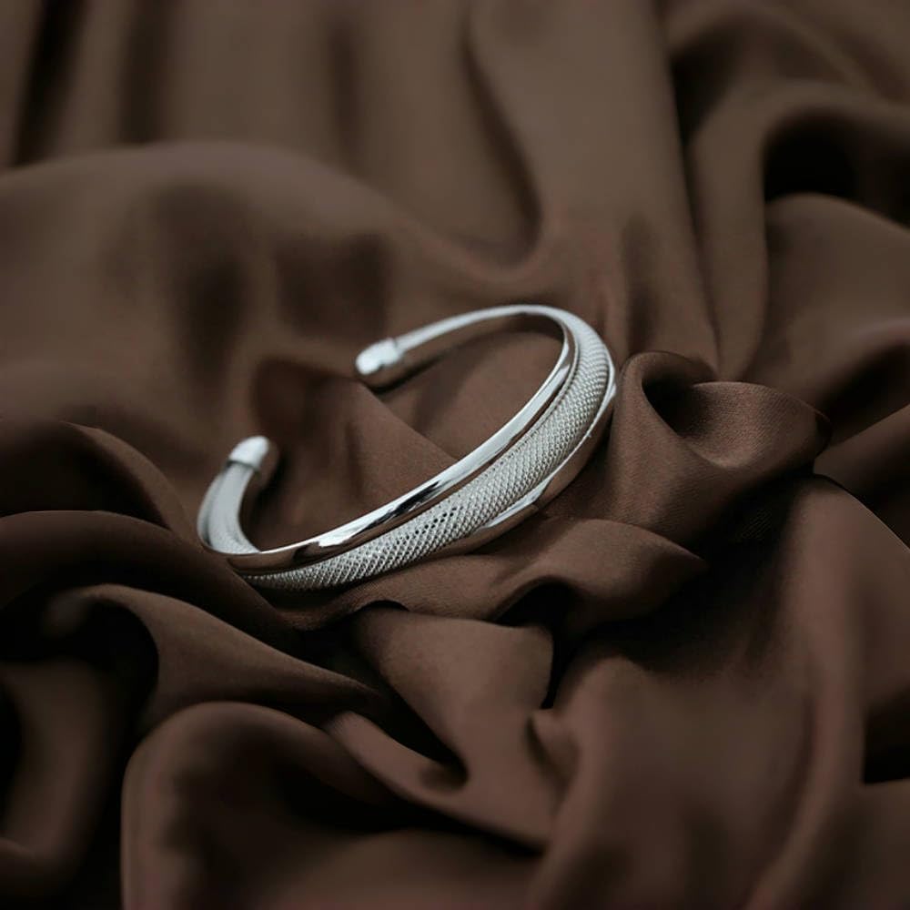 Handmade 925 Sterling Silver Cuff Bangle Bracelet Open Adjustable Wide Cuff Bracelets for Women Teen Girls Fashion Shiny Silver Bangle Bracelet Women Jewelry (silver E)