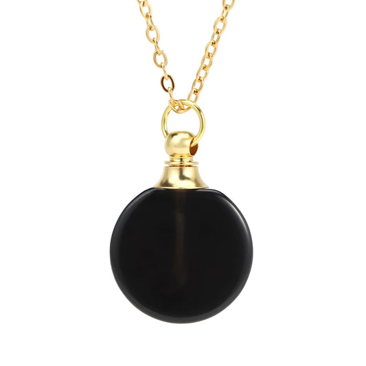 925 Sterling Silver Essential Oil Necklace For Women And Men, 14K Gold Filled Natural Stone Round Perfume Bottle Necklace, Essentials Oil Diffuser Vial Necklace (6 - Essential Oil Necklace)