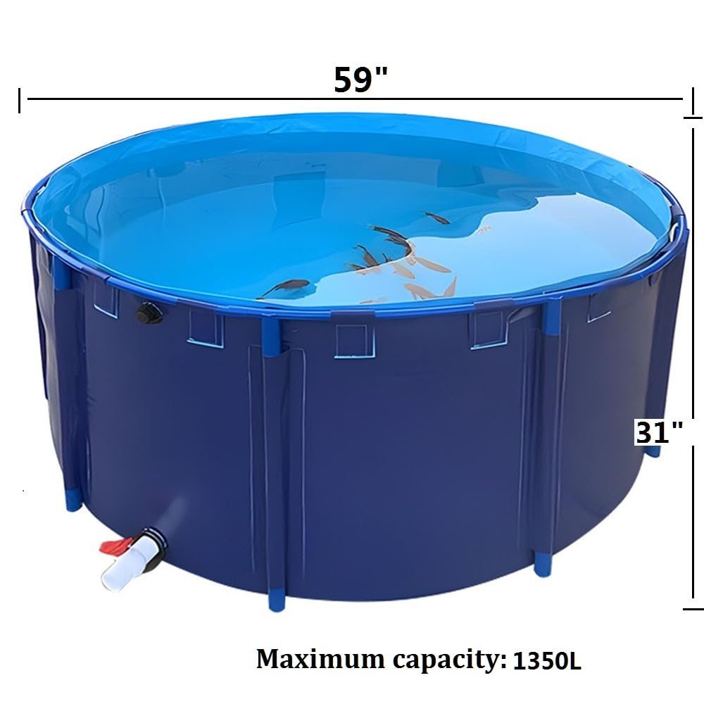 Above Ground Pond, Round Outdoor Fish Pond Pool with Durable Frame,Koi Pond Tank，Koi Fish Pond，PVC Fish Farming,for Store Up Water Irrigation(1350 L)