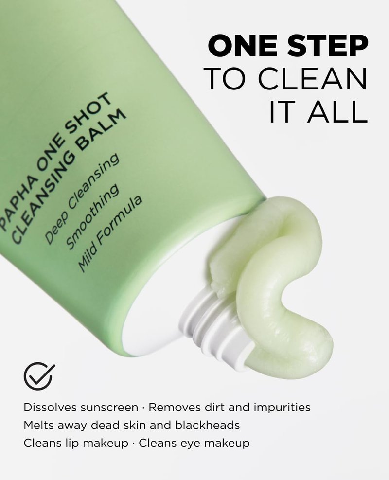 EITHER& PAPHA One Shot Cleansing Balm, Korean 2-in-1 Melting Makeup Remover & Gentle Oil-to-Milk Cleanser with Papaya Enzyme & PHA, Hydrating & Smoothing (2.70 fl. oz.)