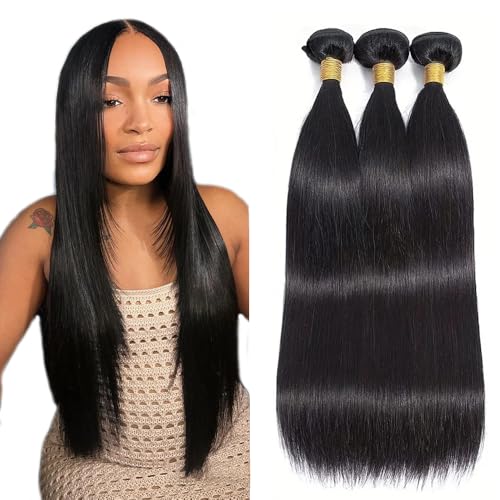 Human Hair Bundles Straight Bundles 32 32 32 Inch Natural Black Unprocessed Remy Hair Extensions Brazilian Raw Bundle Hair Weave Soft And Healthy Bundle Human Hair Deals