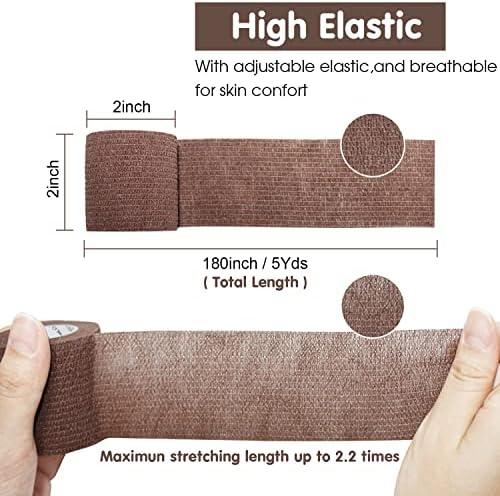 Self Adherent Cohesive Bandage 2"x5 Yards First Aid Bandages Stretch Sport Athletic Wrap Vet Tape for Wrist Ankle Sprain and Swelling,Brown(12 Rolls)