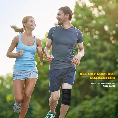 NeoTech Care Knee Support Brace - Breathable - Men, Women, Right or Left (Black Color, Size M, 1 Pair)