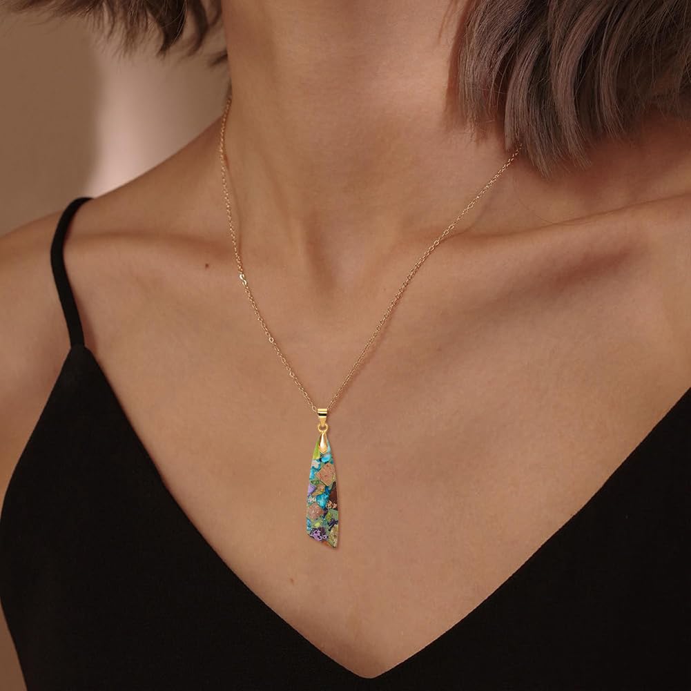 Wovanoo Nature Stone Necklaces for Women Boho Gemstone Pendant Necklace 18K Gold Chain Necklaces Blue Purple