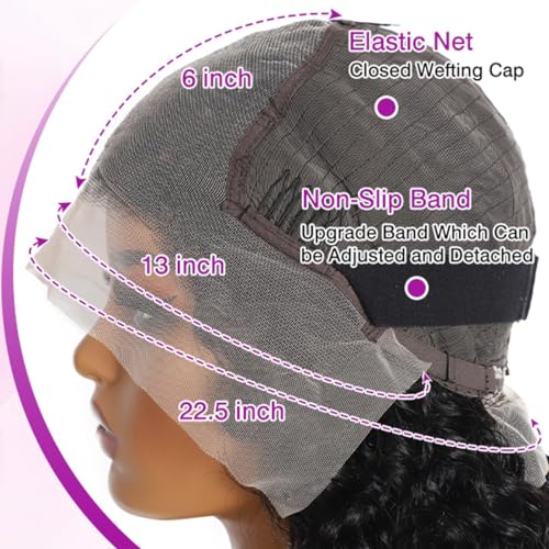 Deep Wave Lace Frontal Wigs Human Hair Pre Plucked Wet and Wavy 13X6 Lace Front Wigs Human Hair Glueless Brazilian Natural Black Deep Curly Wigs for Black Women 210% Density 18Inch