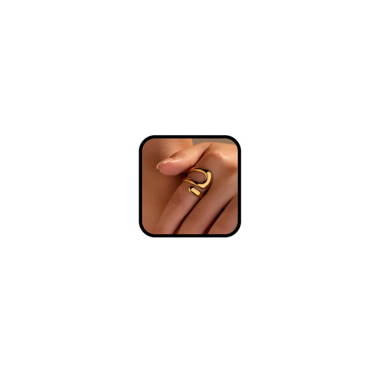 AIETUE Chunky Rings For Women, Gold Silver Thumb Ring Asymmetrical Wavy Curve Ring Adjustable Non Tarnish Dainty Stainless Steel New Year Anniversary Birthday Jewelry Gift (Zesty-Gold)