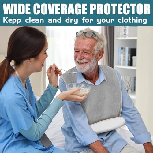 Adult Bibs for Men and Women 4 Packs, Reusable Terry Bibs for Elderly Senior, Waterproof Towel for Adults