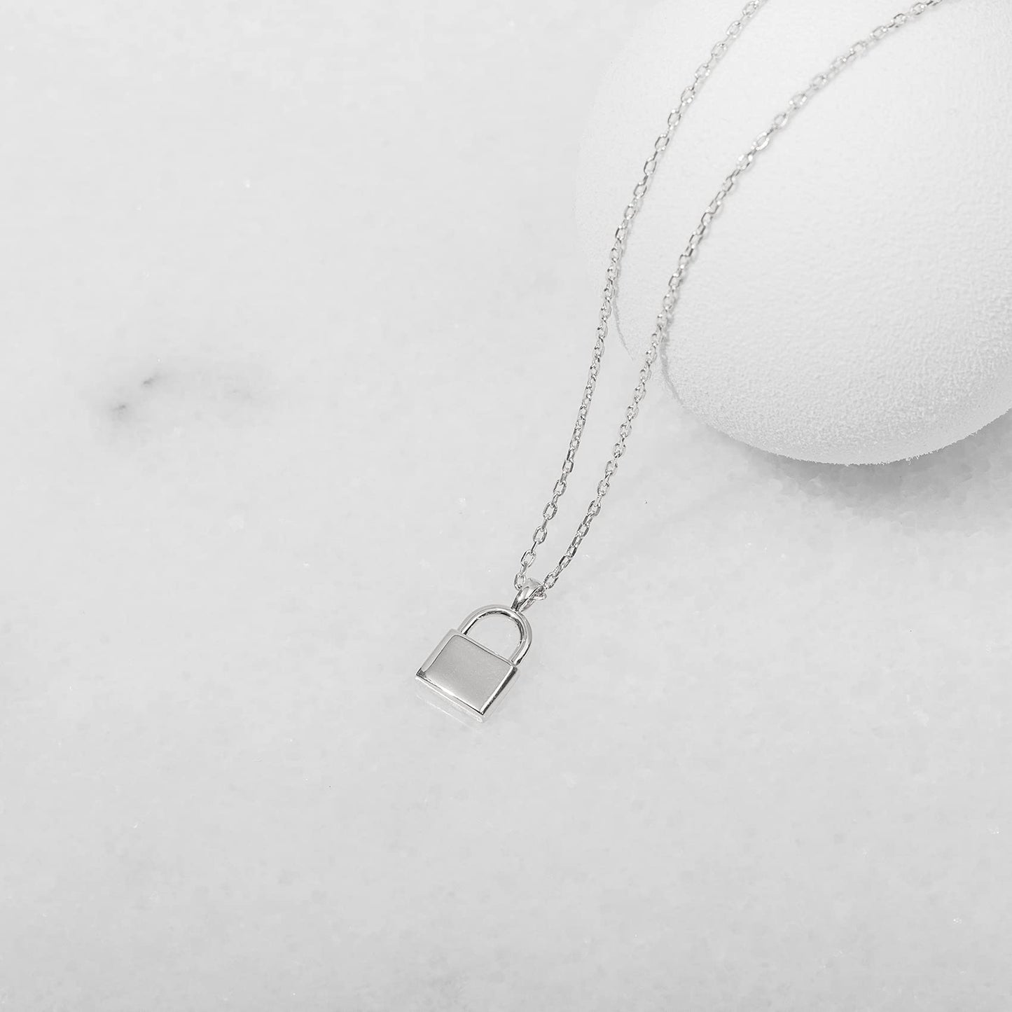 PAVOI Rhodium Plated Lock Pendant Necklace | Womens Cute Necklaces | Friendship Necklace for Women