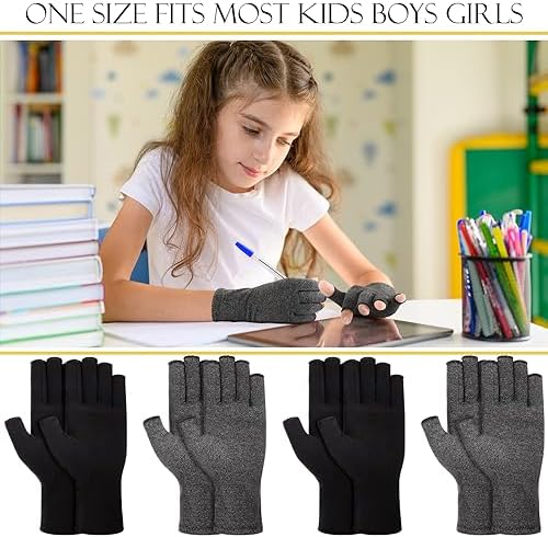 Panitay 4 Pairs Kids Compression Gloves Fingerless Arthritis Gloves Kids Compression Hand Cover for Boys Girls Carpal Tunnel