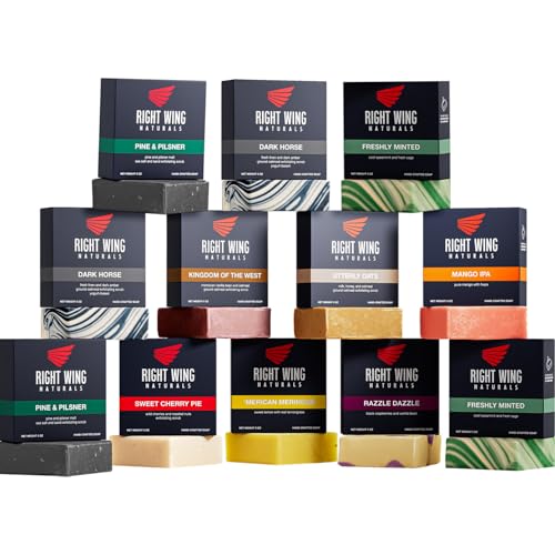 Right Wing Naturals Bar Soap Gift Set for Men | 12 Bar All Natural Variety Pack | Handcrafted Cold-Pressed Soap | Handmade Organic Soap for Men | Most Popular Flavors | Natural ScentedMen¡¯s Bar Soap