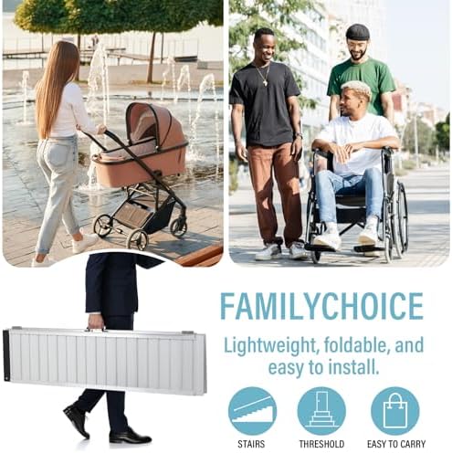 6FT Portable Wheelchair Ramp, Non-Slip Aluminum Folding Handicap Home Steps Scooter Door Threshold Ramp for 6 inch -18 inch Step Heights 600 lbs Capacity 28in Wide Single Fold Ramp