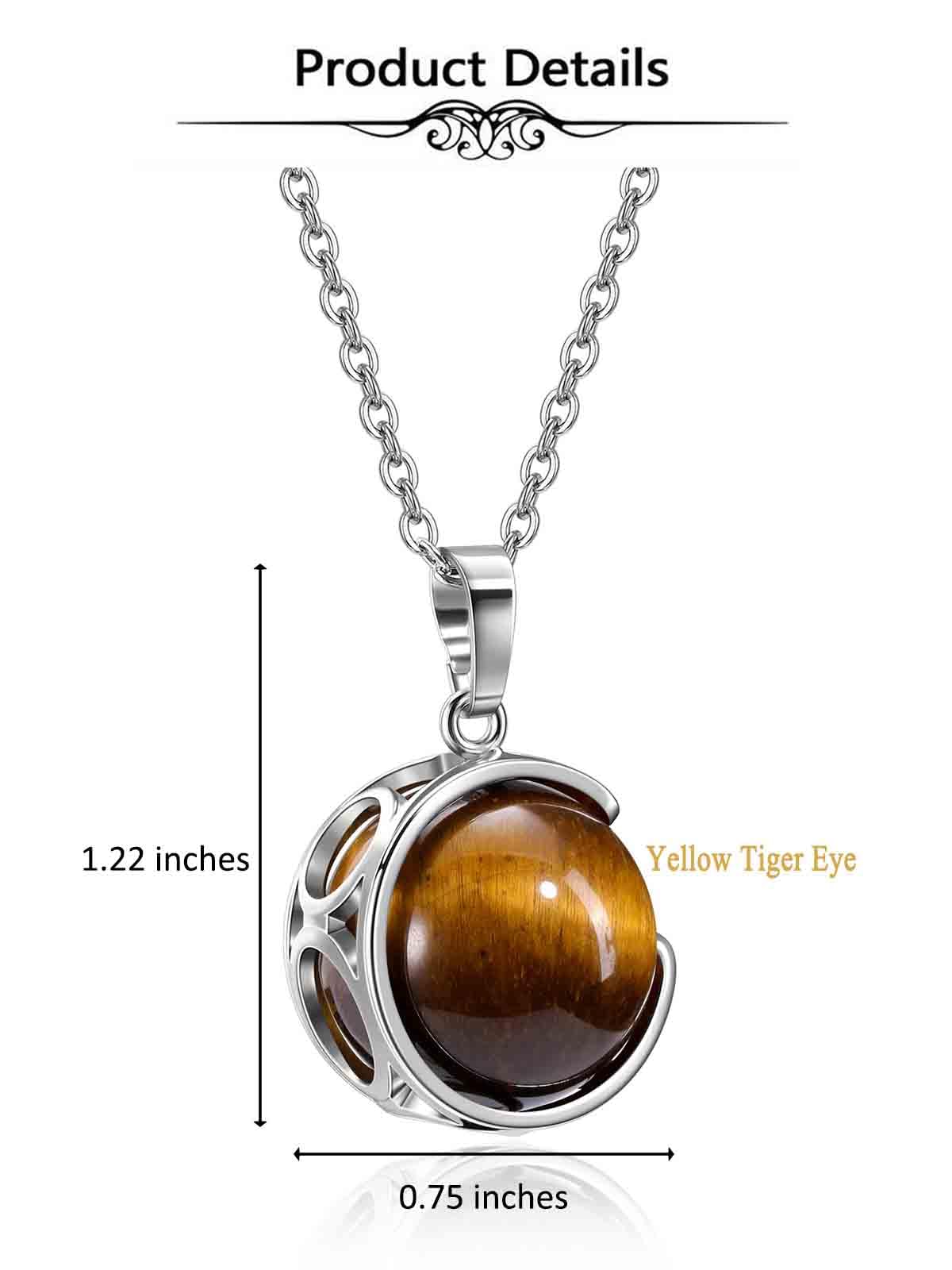 Top Plaza Tiger Eye Stone Healing Crystal Necklace Round Ball Rotating Natural Gemstone Pendant Necklace for Women Energy Jewelry Christmas Gifts
