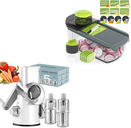 Ourokhome 10 in 1 Mandolin Slicer with Handheld Spiralizer, Multifunctional Vegetable Shredder Vegetable Chopper Onion Cutter with Container, Rotary Cheese Grater Hand Crank, Kitchen Shredder