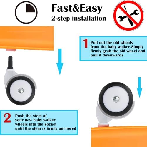 Baby Walker Wheels - Set of 4, 360° Silent Rubber, Spare Wheels for Baby Walkers, Black-3, 8mm