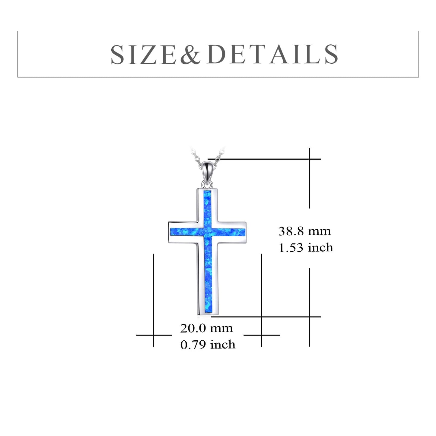 YFN Blue Opal Cross Necklace Sterling Silver Cross Pendant Religious Jewelry Gifts for Women Men