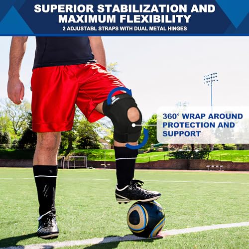 Hinged Knee Brace for Men and Women, Front Open Knee Brace with 2 Compression Straps and Dual Removable Side Stabilizers, Knee Braces for Knee Pain Relief, Arthritis, Meniscus Tear, ACL, MCL, PCL