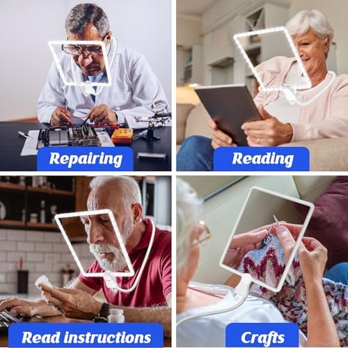 Rechargeable Hands Free Magnifying Glass with 50 LEDs Light, Large Reading Magnifying Glasses with Flexible Gooseneck, Lighted Magnifier Perfect for Reading, Hobbies, Low Vision Seniors