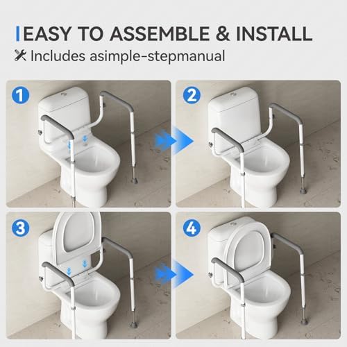 Toilet Safety Rails Medical Steel Sturdy Toilet Handle Height-Adjustable Leg Provides Support for Seniors, Disabled and Pregnant Women
