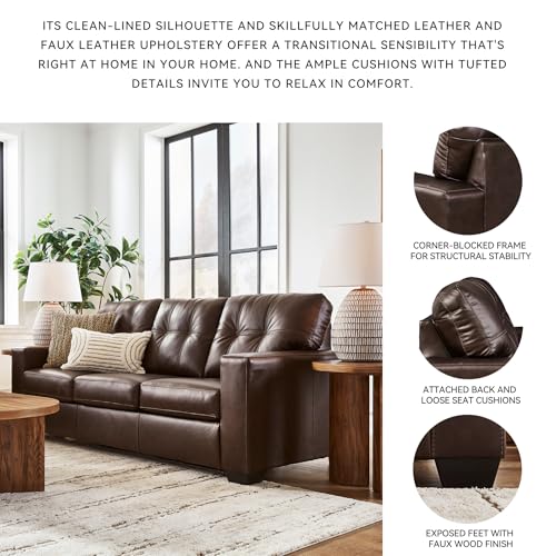 Signature Design by Ashley Santorine Transitional Tufted Leather Match Sofa, Dark Brown