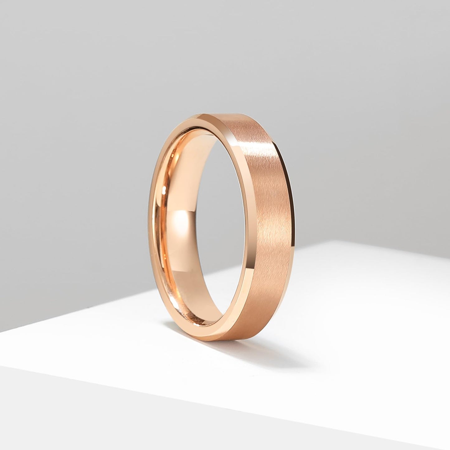 King Will 6mm Men's Rose Gold Wedding Ring – Matte Brushed, Beveled Polished Edge, Comfort Fit, Size 9
