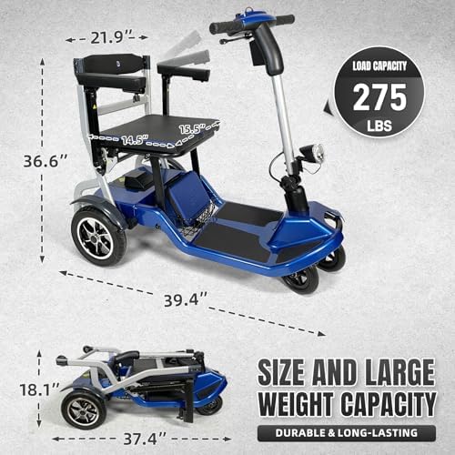 R3b-Mobility Scooters for Seniors Adults Ultra Lightweight Electric Powered Folding 4 Wheel Mobility Scooter with Headlight Cup Holder, Compact & Convenient for Travel Airline Approved, Blue