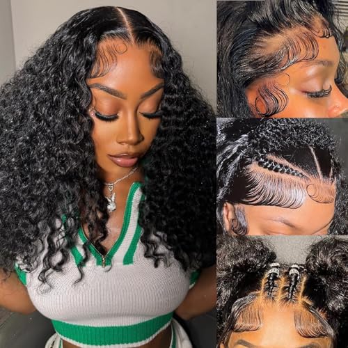 13x6 Deep Wave Lace Front Wigs Human Hair 18 Inch HD Transparent Lace Frontal Wigs Human Hair Deep Wave Wigs For Women 200 Density Deep Curly Wigs Pre Plucked With Baby Hair