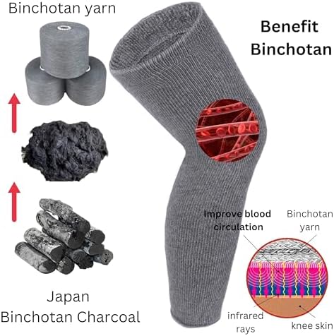 Elastic Cotton Knee Warmers, Long Knee Sleeves for Men and Women - Circulation Support and Joint Pain Relief, Arthritis Aid, One Pair, Made in Japan