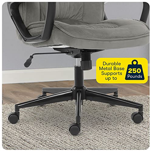 Serta Hannah Executive Home Office Desk Chair, Ergonomic Mid-Back with Lumbar Support, Firm Seat Cushion, Layered Body Pillows, Padded Armrests, Swivel Base, Easy Assembly, Microfiber, Black/Grey