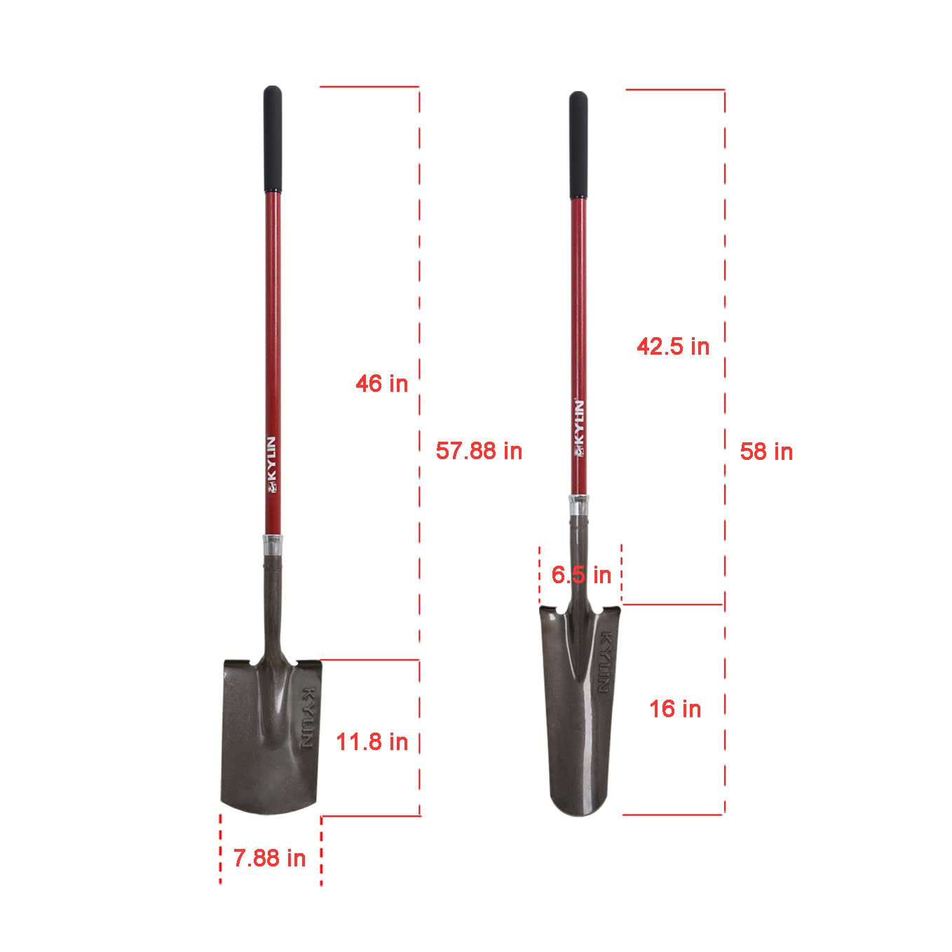 KYLIN Heavy Duty Long Fiberglass Handle Shovel 2-Piece Set, for Digging, Gardening, Cleaning Out Ditches, Digging Narrow Trenches, Laying Drains, Pipes and Cable Channels and Landscaping Industry.