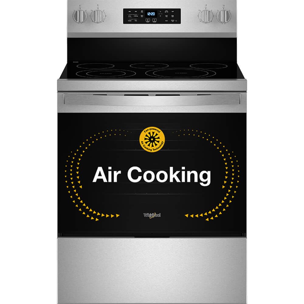 Whirlpool 30 in. 5 Element Freestanding Electric Range in Fingerprint Resistant Stainless Steel with Air Cooking Technology