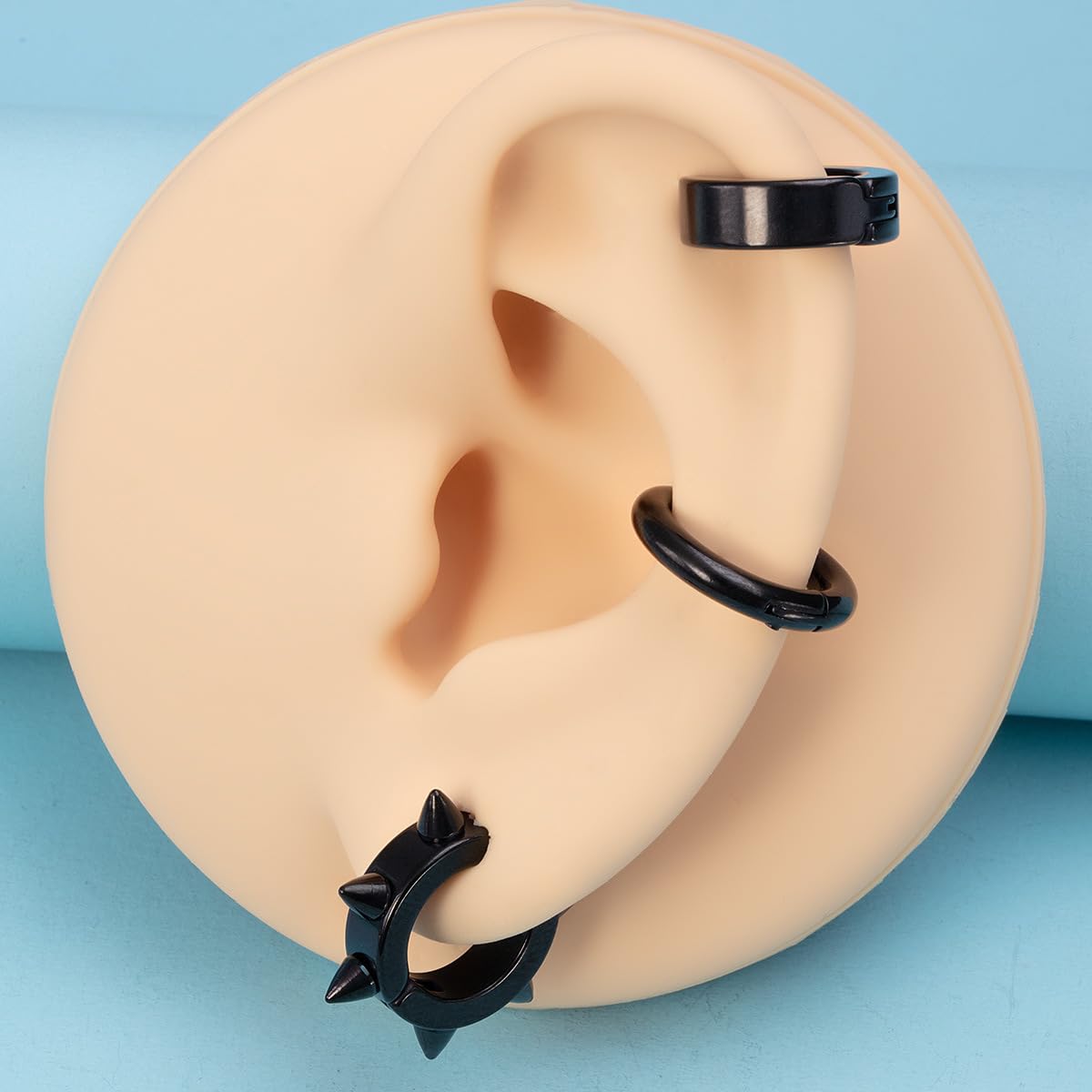 Niaspi 3Pcs Ear Cuff Earrings for Women Men Stainless Steel Non Piercing Clip On Cartilage Earrings Fake Huggie Hoops Earrings Gold/Silver/Black (Black)