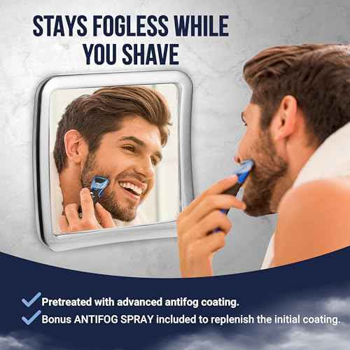 MIRRORVANA Fogless Shower Mirror for Shaving with Upgraded Suction, Anti Fog Shatterproof Surface and 360¡Æ Swivel, No Magnification, 6.3" x 6.3" (Chrome)