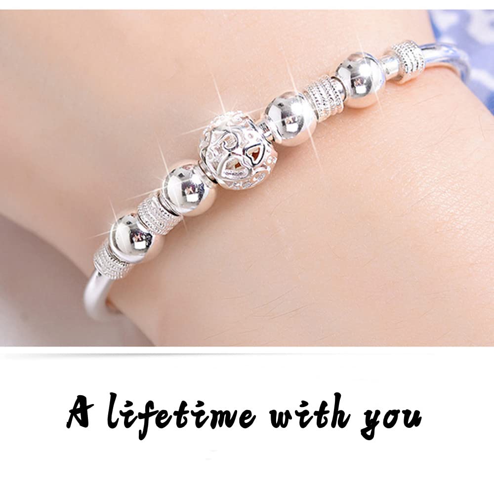 Sterling Silver Bracelets For Women 925 Sterling Silver Beads Bangle Bracelet Transfer Lucky Cuff Bracelet Adjustable Fashion Women Jewelry