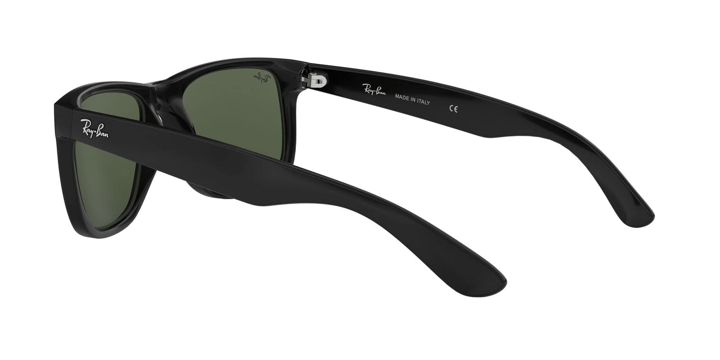 Ray-Ban Unisex RB4165F Justin Low Bridge Fit Rectangular Sunglasses, Black/Dark Green, 55 mm